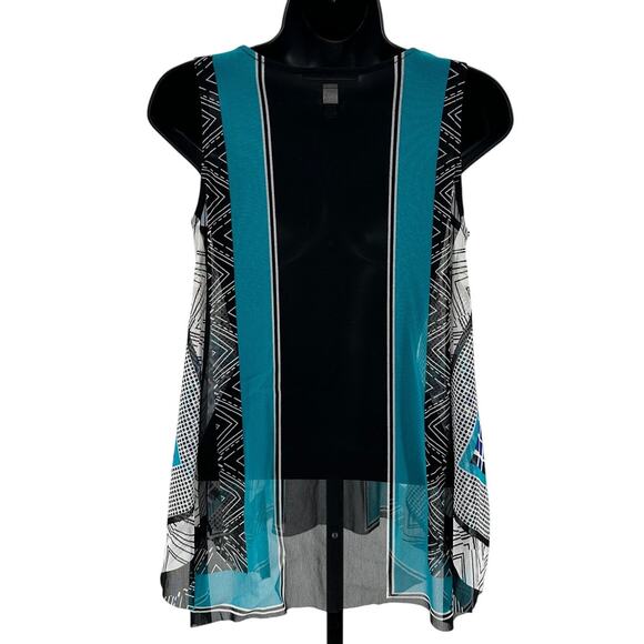 International Concepts Tank Tops Women Sz S Black V-Neck Chiffon Scarf Cardigan - Picture 3 of 6